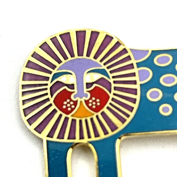 Laurel Burch Leonardo Lion Multicolor Enamel Gold Tone Brooch Pin 2" - Picture 4 of 9